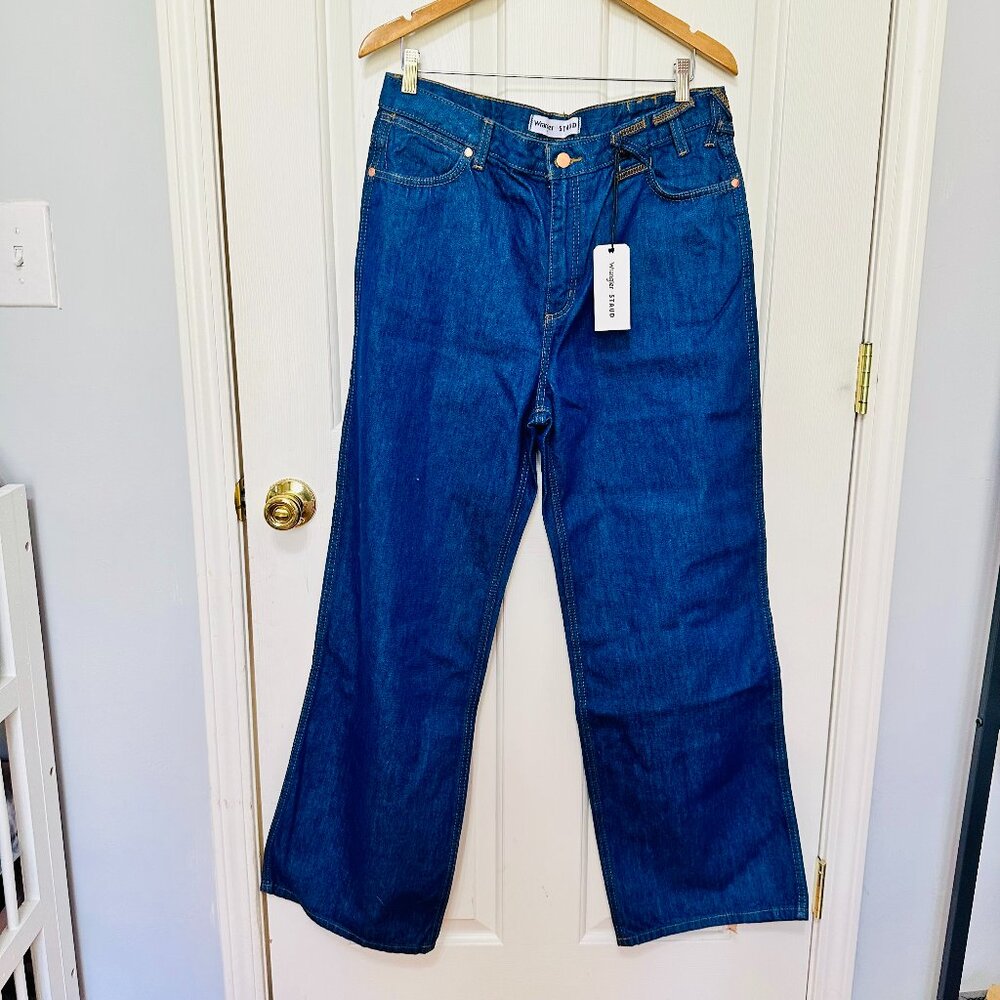 WRANGLER X STAUD COLLAB THE LOOSE STRAIGH LEG DENIM BLUE JEANS 31/32
